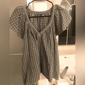 Old Navy green gingham cotton blouse, flutter sleeves, NWOT, XL